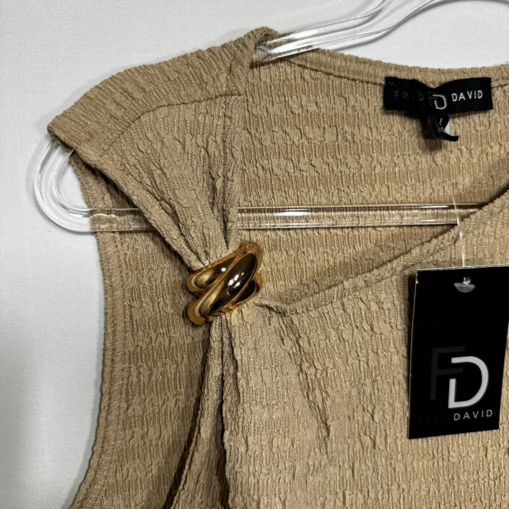 Fred David Tank Top Womens‎ L Tan New Textured Gold Ring Asymmetrical - Picture 4 of 7